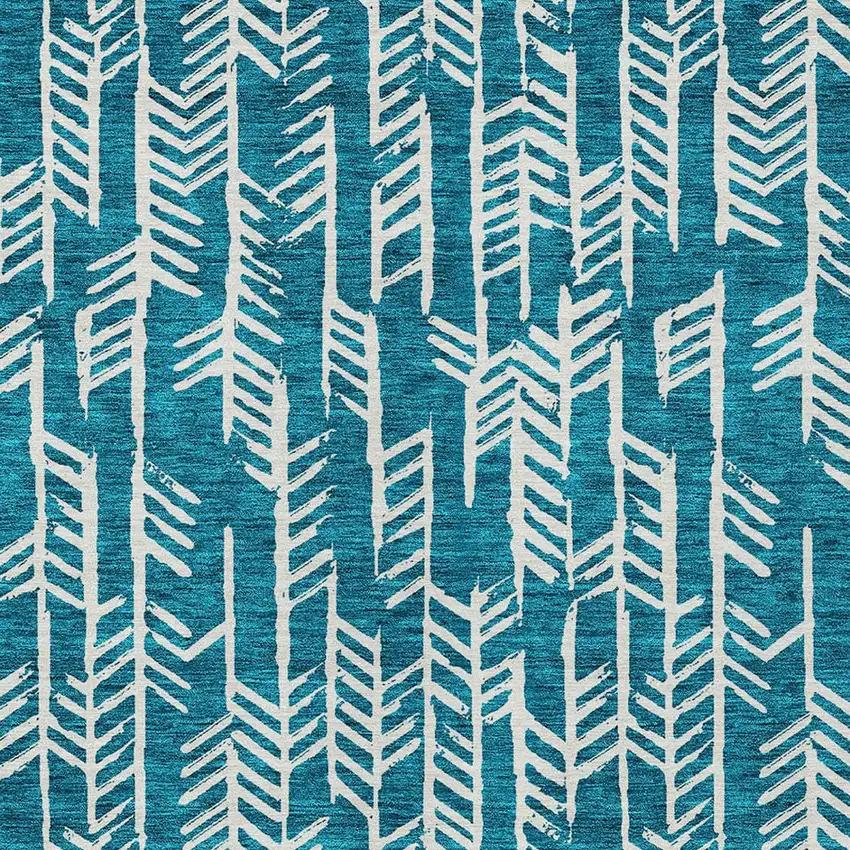 Teal Blue And Ivory Tribal Washable Indoor Outdoor Area Rug Photo 6