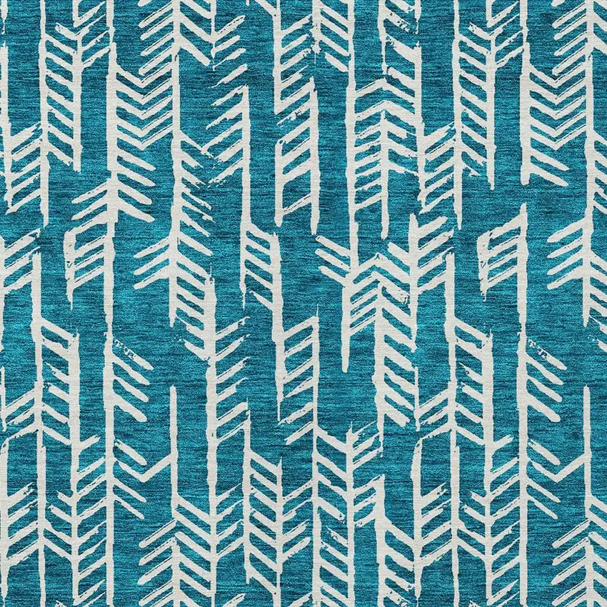 Teal Blue And Ivory Tribal Washable Indoor Outdoor Area Rug Photo 6