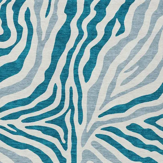 Teal Blue And Ivory Zebra Print Washable Indoor Outdoor Area Rug Photo 3