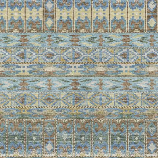 Teal Blue And Khaki Geometric Washable Indoor Outdoor Area Rug Photo 2