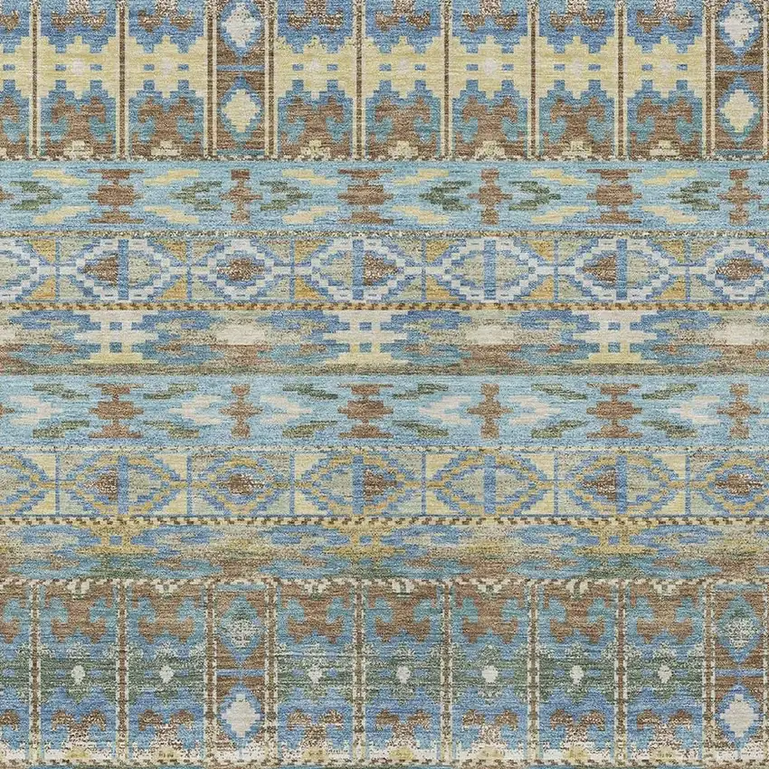 Teal Blue And Khaki Geometric Washable Indoor Outdoor Area Rug Photo 2