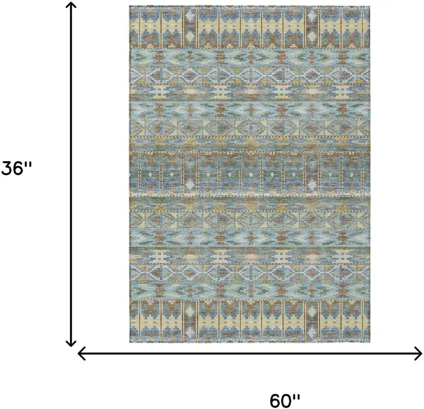 Teal Blue And Khaki Geometric Washable Indoor Outdoor Area Rug Photo 6
