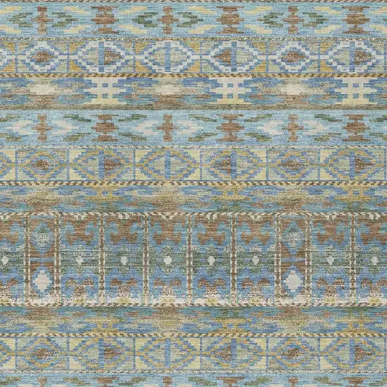 Teal Blue And Khaki Geometric Washable Indoor Outdoor Area Rug Photo 2