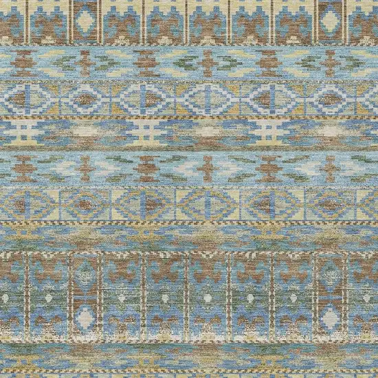 Teal Blue And Khaki Geometric Washable Indoor Outdoor Area Rug Photo 2