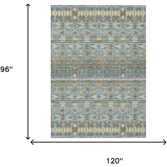 Teal Blue And Khaki Geometric Washable Indoor Outdoor Area Rug Photo 6
