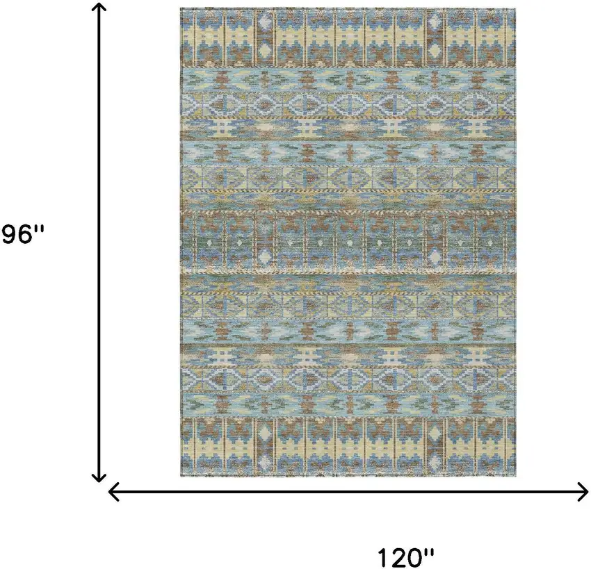 Teal Blue And Khaki Geometric Washable Indoor Outdoor Area Rug Photo 6