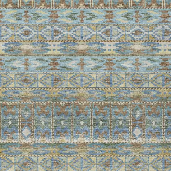 Teal Blue And Khaki Geometric Washable Indoor Outdoor Area Rug Photo 2