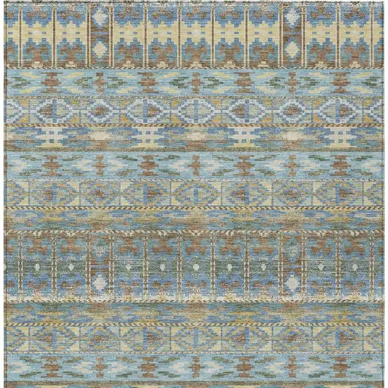 Teal Blue And Khaki Geometric Washable Indoor Outdoor Area Rug Photo 3