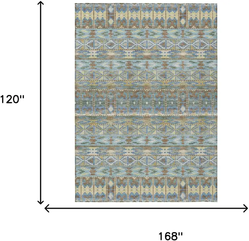 Teal Blue And Khaki Geometric Washable Indoor Outdoor Area Rug Photo 6
