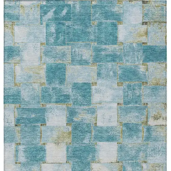 Teal Blue And Khaki Striped Washable Indoor Outdoor Area Rug Photo 9