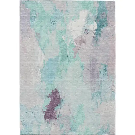 Teal Blue And Lavender Abstract Washable Indoor Outdoor Area Rug Photo 1