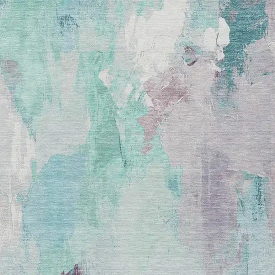 Teal Blue And Lavender Abstract Washable Indoor Outdoor Area Rug Photo 3