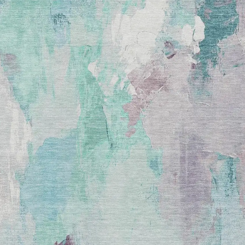 Teal Blue And Lavender Abstract Washable Indoor Outdoor Area Rug Photo 3