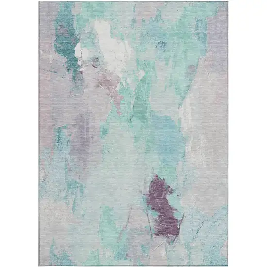 Teal Blue And Lavender Abstract Washable Indoor Outdoor Area Rug Photo 9