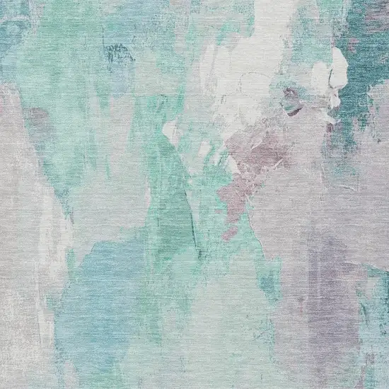 Teal Blue And Lavender Abstract Washable Indoor Outdoor Area Rug Photo 3