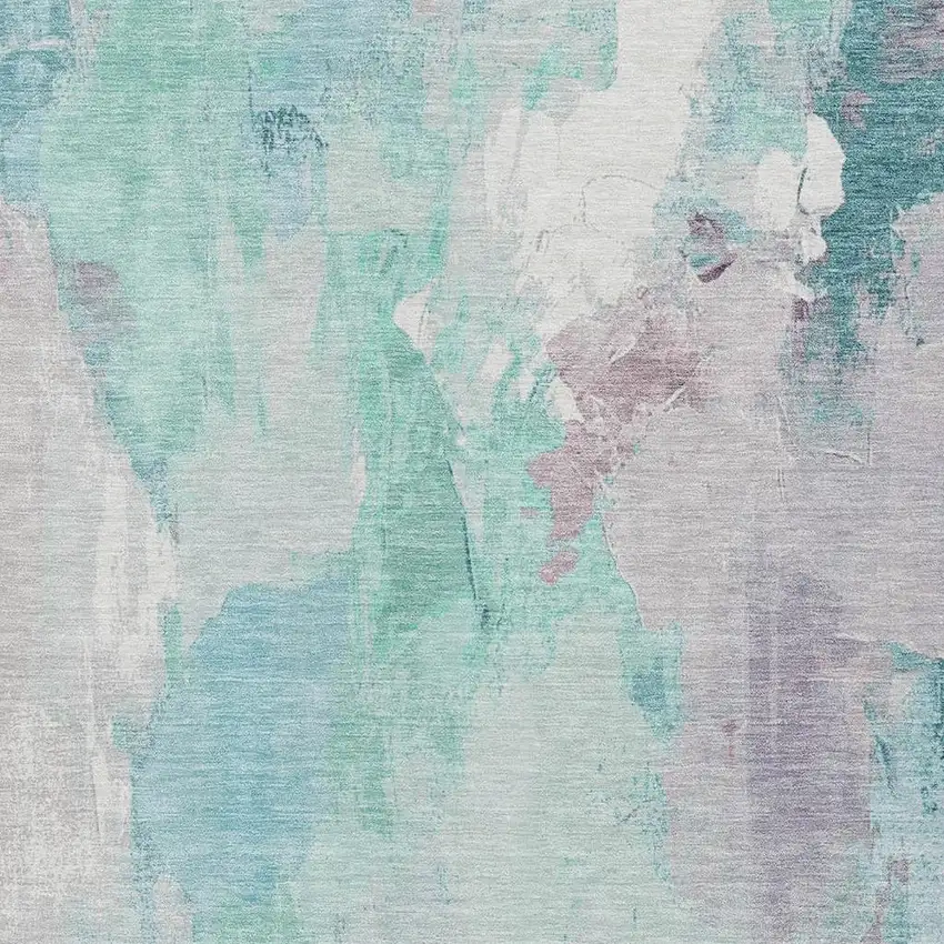 Teal Blue And Lavender Abstract Washable Indoor Outdoor Area Rug Photo 3