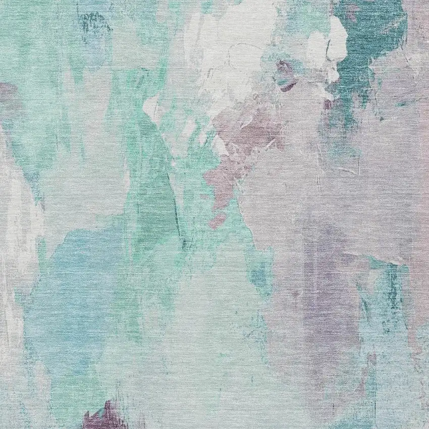 Teal Blue And Lavender Abstract Washable Indoor Outdoor Area Rug Photo 3