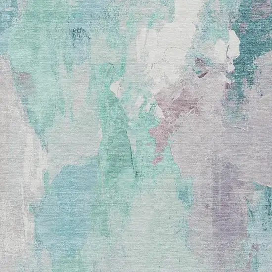 Teal Blue And Lavender Abstract Washable Indoor Outdoor Area Rug Photo 3
