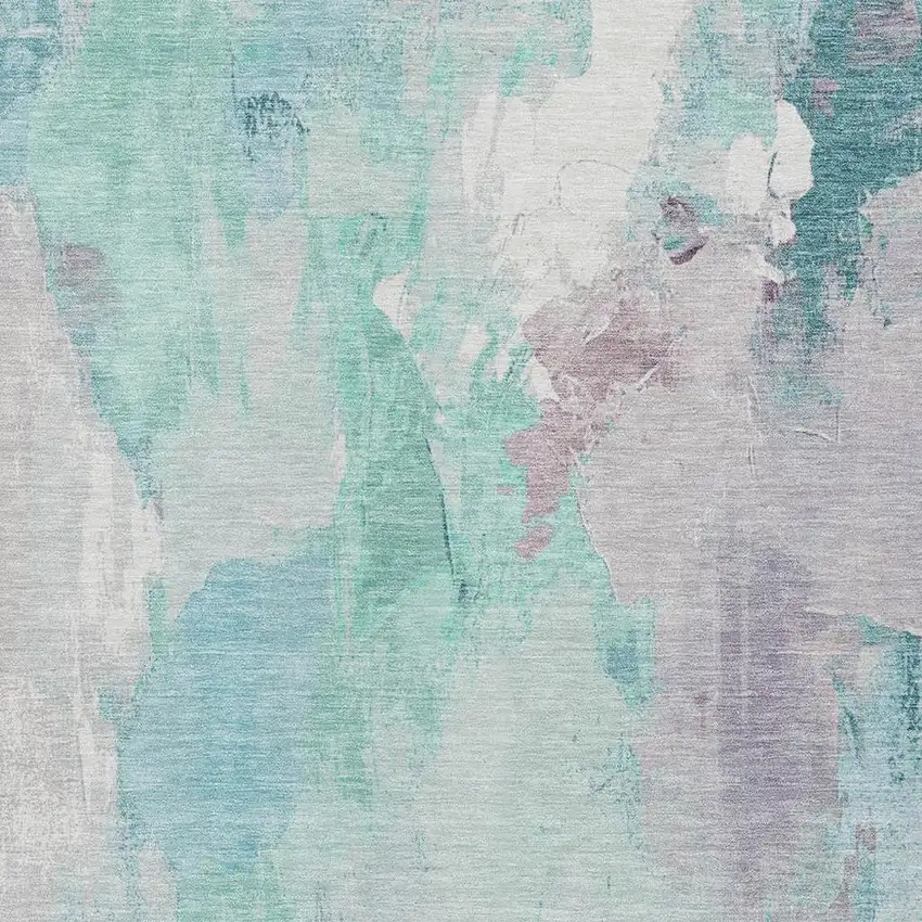 Teal Blue And Lavender Abstract Washable Indoor Outdoor Area Rug Photo 3
