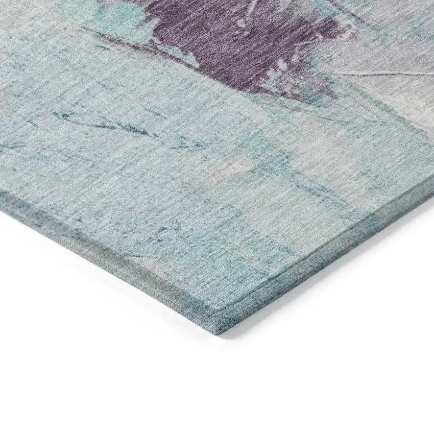 Teal Blue And Lavender Abstract Washable Indoor Outdoor Area Rug Photo 9