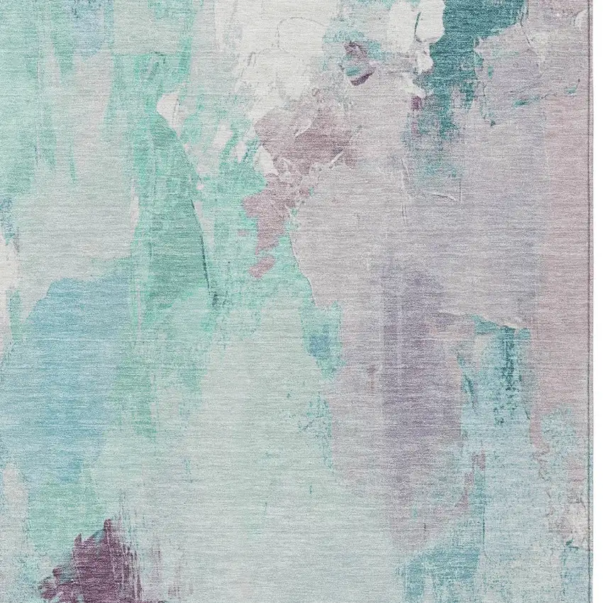 Teal Blue And Lavender Abstract Washable Indoor Outdoor Area Rug Photo 7