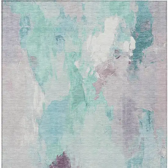 Teal Blue And Lavender Abstract Washable Indoor Outdoor Area Rug Photo 6