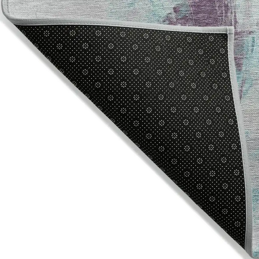 Teal Blue And Lavender Abstract Washable Indoor Outdoor Area Rug Photo 8