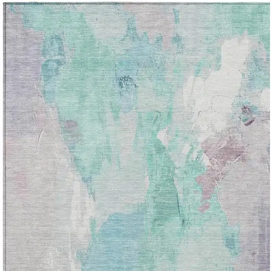 Teal Blue And Lavender Abstract Washable Indoor Outdoor Area Rug Photo 3