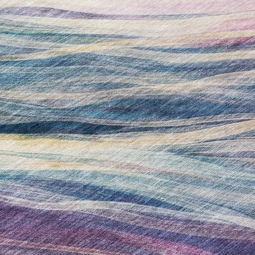 Teal Blue And Lavender Abstract Washable Indoor Outdoor Area Rug Photo 5