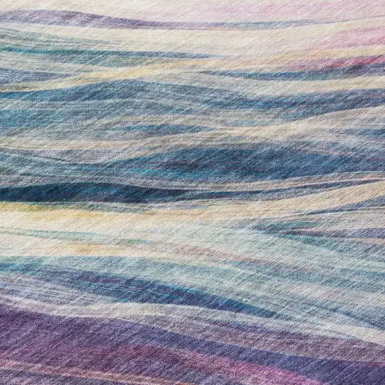Teal Blue And Lavender Abstract Washable Indoor Outdoor Area Rug Photo 5