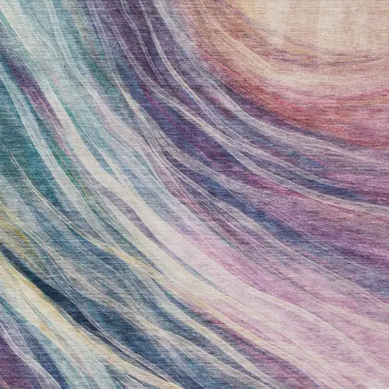 Teal Blue And Lavender Abstract Washable Indoor Outdoor Area Rug Photo 8