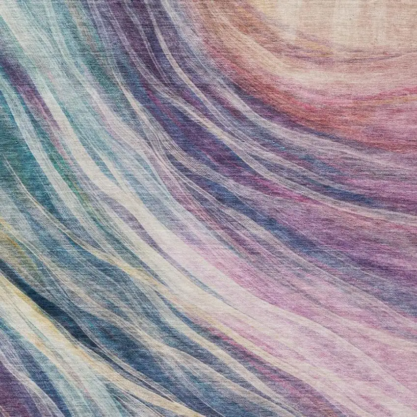 Teal Blue And Lavender Abstract Washable Indoor Outdoor Area Rug Photo 6