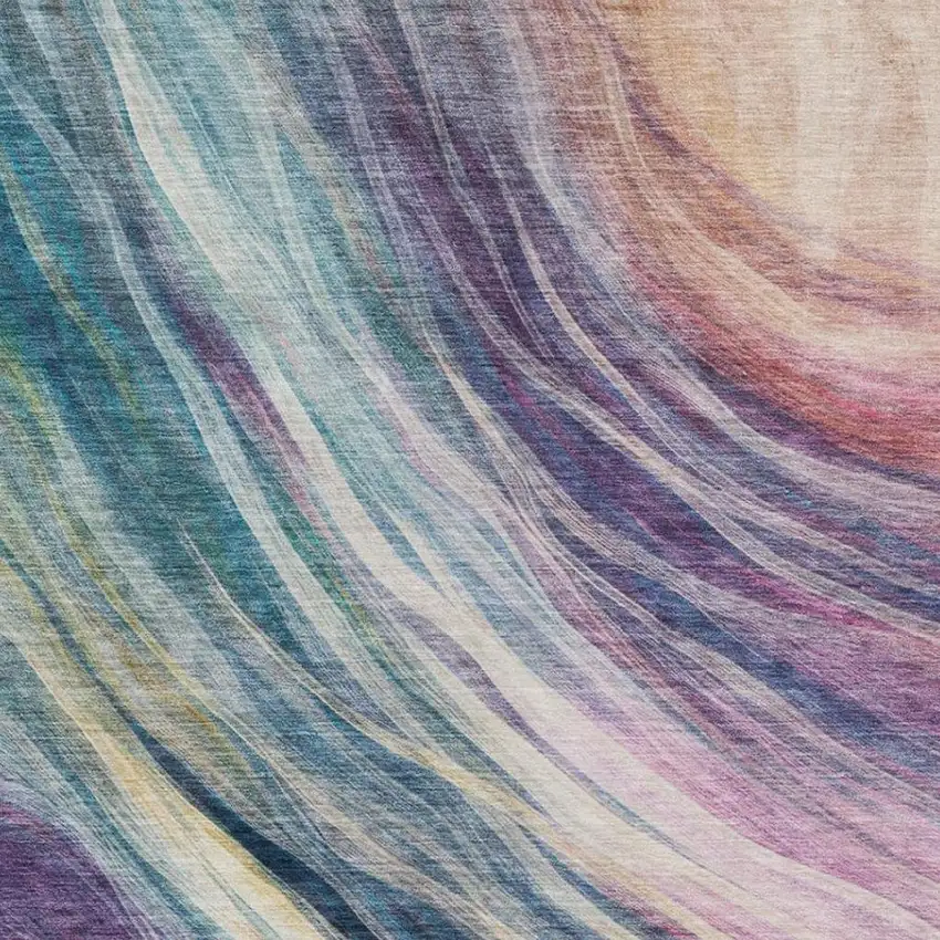 Teal Blue And Lavender Abstract Washable Indoor Outdoor Area Rug Photo 2