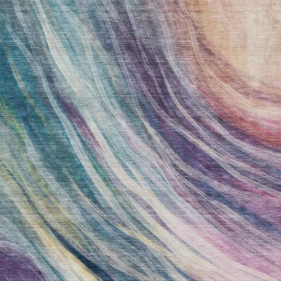 Teal Blue And Lavender Abstract Washable Indoor Outdoor Area Rug Photo 4