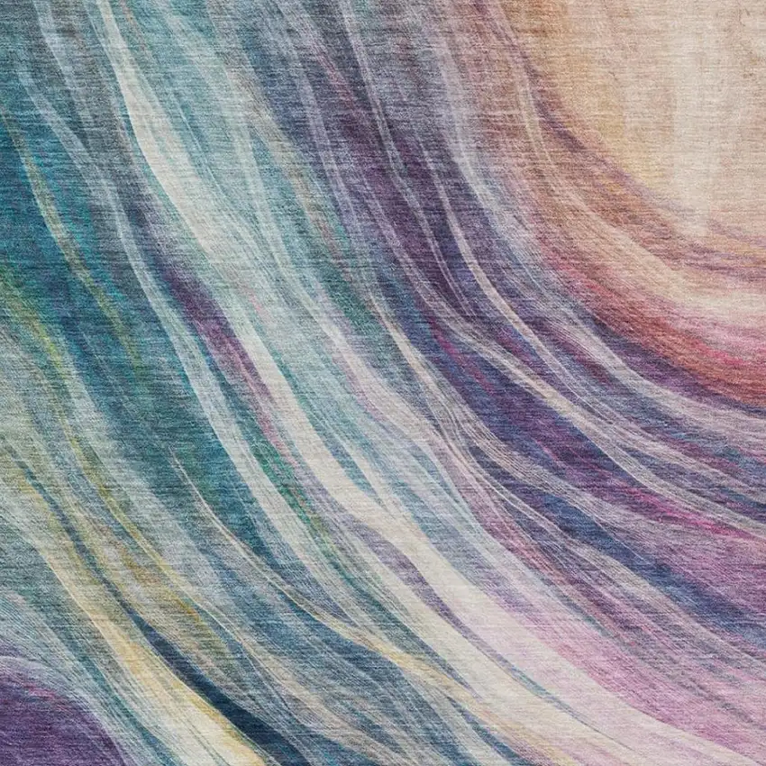 Teal Blue And Lavender Abstract Washable Indoor Outdoor Area Rug Photo 4