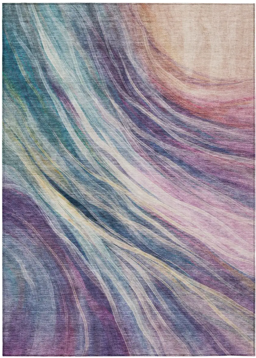Teal Blue And Lavender Abstract Washable Indoor Outdoor Area Rug Photo 3