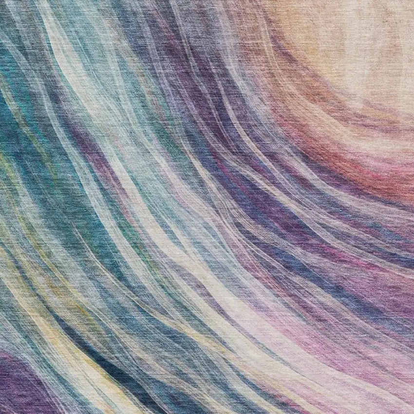 Teal Blue And Lavender Abstract Washable Indoor Outdoor Area Rug Photo 8