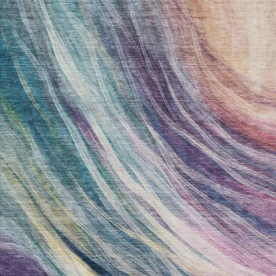 Teal Blue And Lavender Abstract Washable Indoor Outdoor Area Rug Photo 9