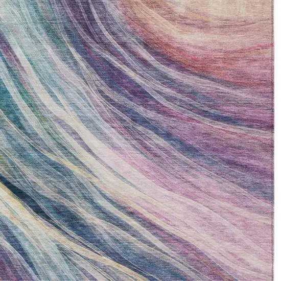 Teal Blue And Lavender Abstract Washable Indoor Outdoor Area Rug Photo 6