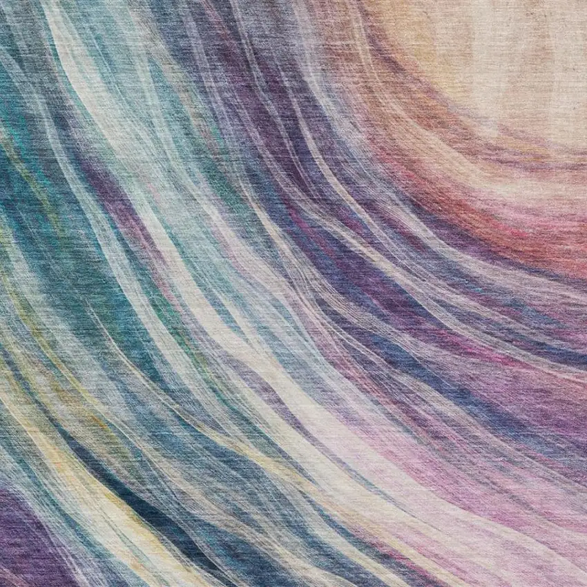 Teal Blue And Lavender Abstract Washable Indoor Outdoor Area Rug Photo 2