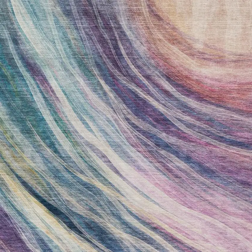 Teal Blue And Lavender Abstract Washable Indoor Outdoor Area Rug Photo 4