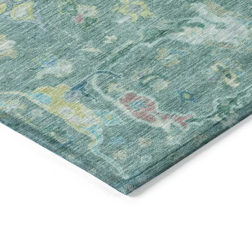 Teal Blue And Lime Green Floral Washable Indoor Outdoor Area Rug Photo 4