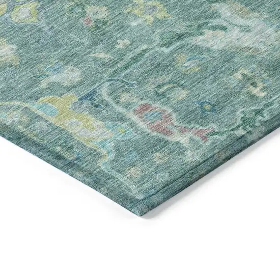 Teal Blue And Lime Green Floral Washable Indoor Outdoor Area Rug Photo 5