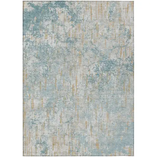 Teal Blue And Linen Abstract Washable Indoor Outdoor Area Rug Photo 2