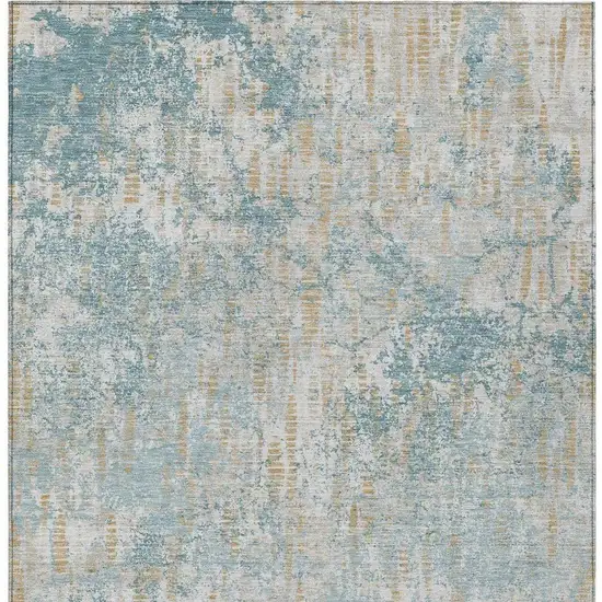 Teal Blue And Linen Abstract Washable Indoor Outdoor Area Rug Photo 3