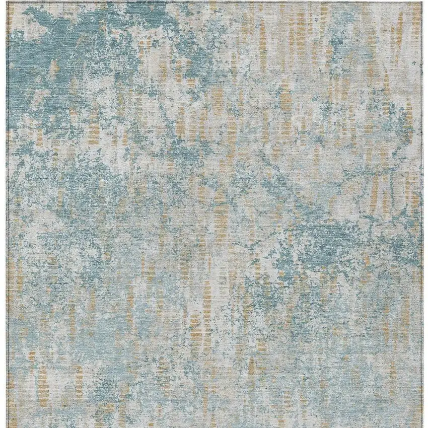 Teal Blue And Linen Abstract Washable Indoor Outdoor Area Rug Photo 3