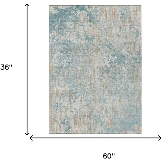 Teal Blue And Linen Abstract Washable Indoor Outdoor Area Rug Photo 7