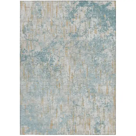 Teal Blue And Linen Abstract Washable Indoor Outdoor Area Rug Photo 4
