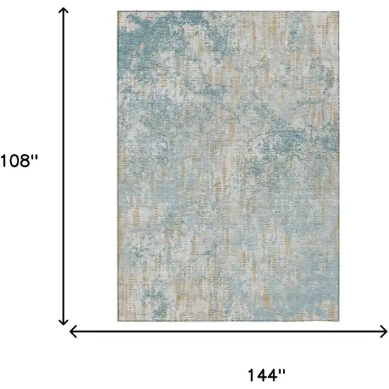 Teal Blue And Linen Abstract Washable Indoor Outdoor Area Rug Photo 7