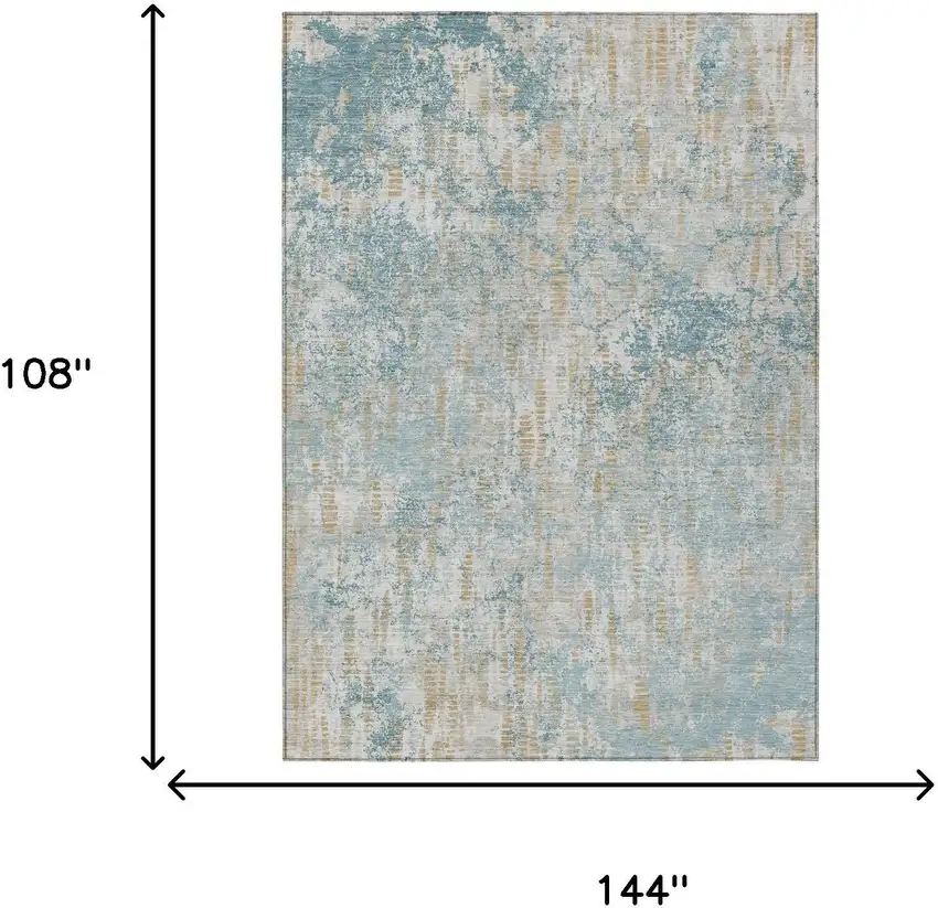 Teal Blue And Linen Abstract Washable Indoor Outdoor Area Rug Photo 7